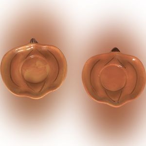 🍄Vintage Pumpkin Tea light Candle Holders Two Ceramic Orange Fall Thanksgiving